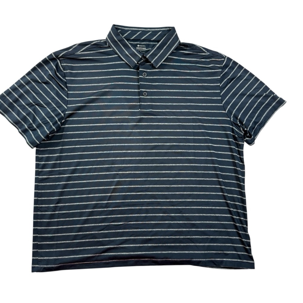 Member’s Mark Performance Polo – Navy & White Striped – Size Large